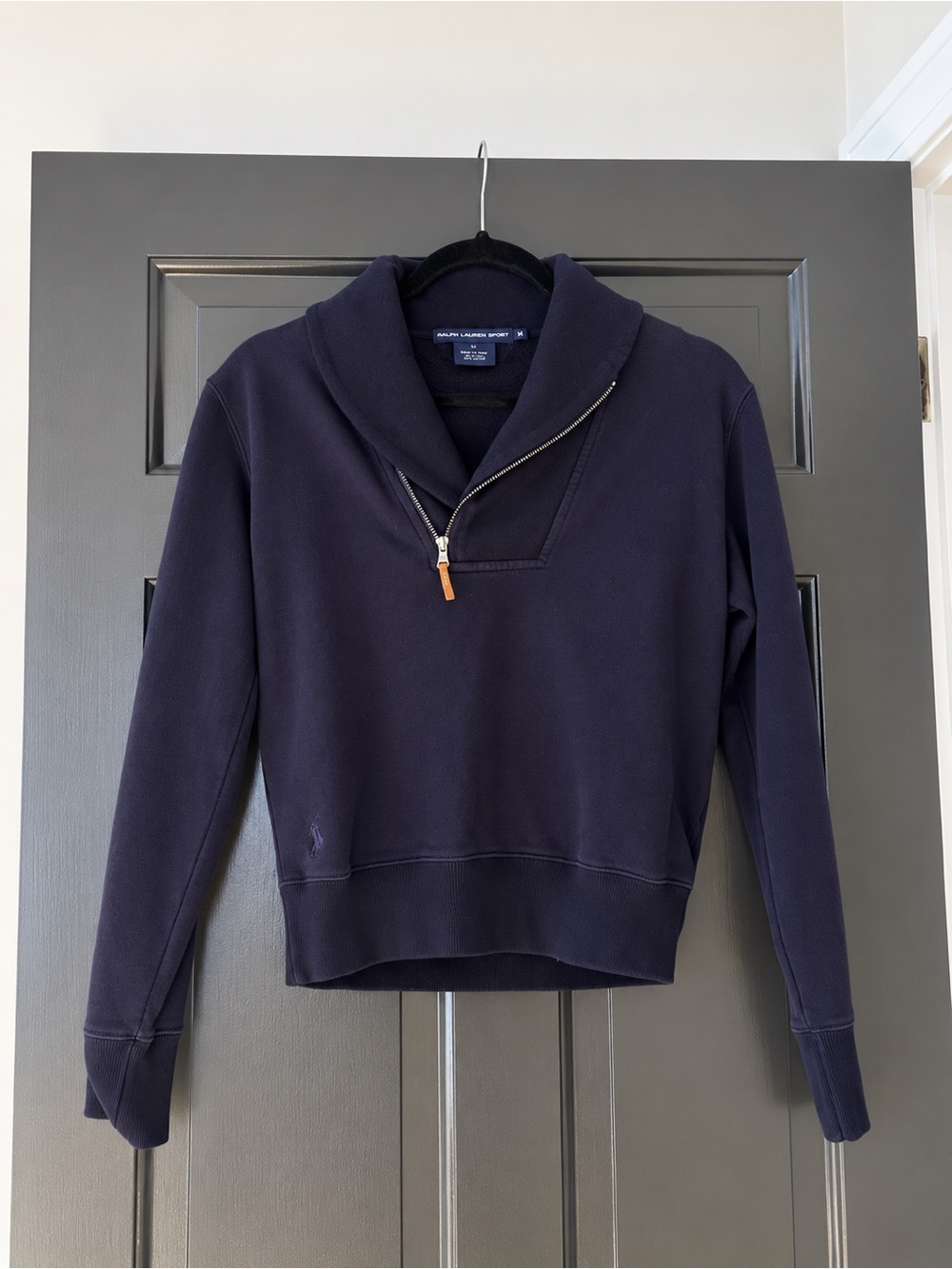 Ralph Lauren Sport Navy Shawl Collar Quarter Zip Sweatshirt Size S
